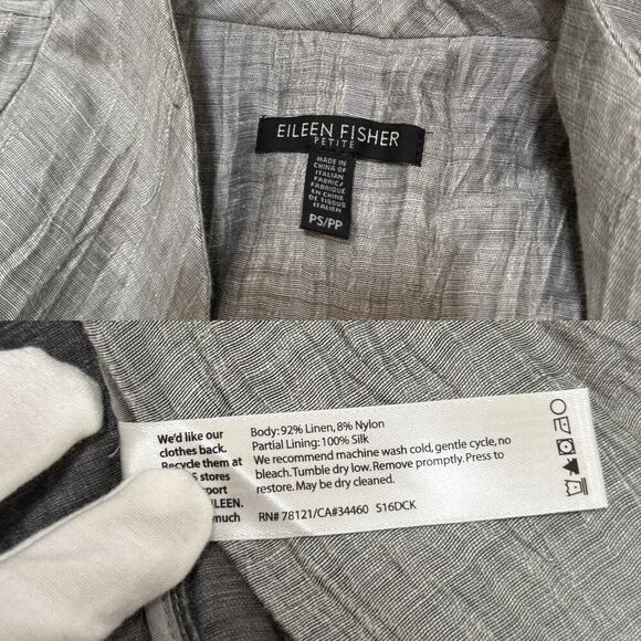 Eileen Fisher Petite Gray Crinkle Linen Open Front Jacket size Small - Picture 3 of 8